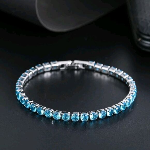 Sterling Silver Turquoise Tennis Bracelet - Picture 2 of 11